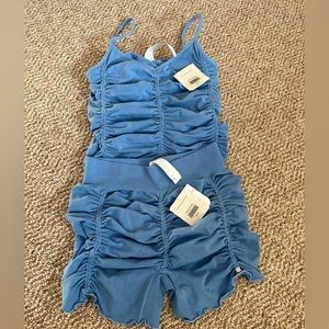 Fabletics - Seamless Ruched Tank & Short Set - Blue - Size M